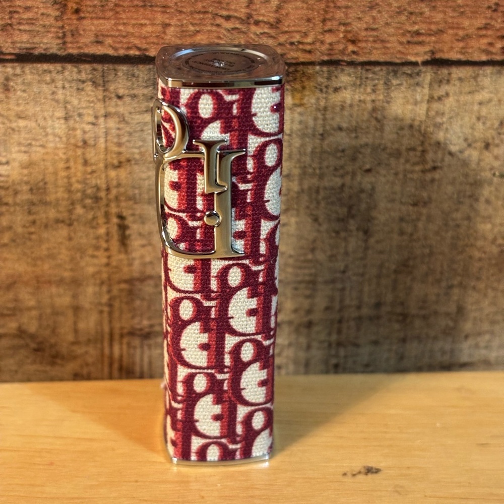 Christian Dior Limited Edition Trotter Oblique Burgundy and Cream Lipstick Case - Picture 2 of 3